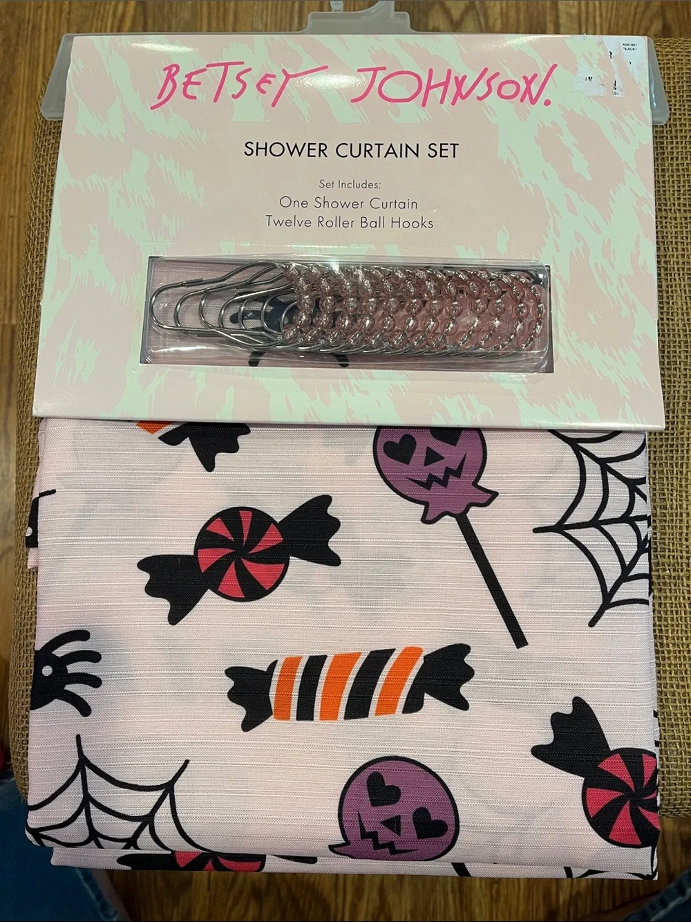 Betsey Johnson Pink Halloween Candy Shower Curtain Set